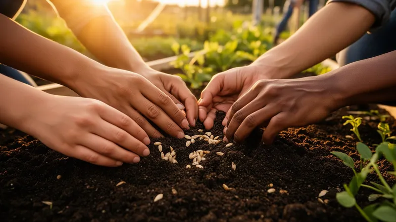 Hands planting together