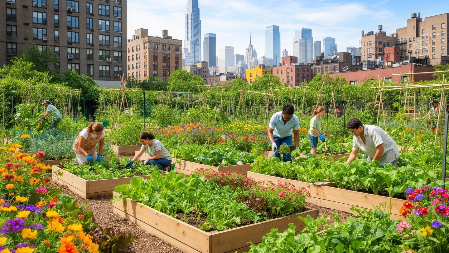 Community garden with volunteers